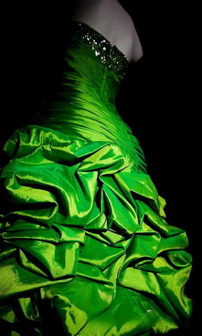 Green Prom Dress High Low Sweetheart Satin With Tiered Formal Party Gown RB9944