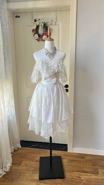 Chic Wedding Dress A line Off The Shoulder Short White Lace Summer Bridal Gown RC0515