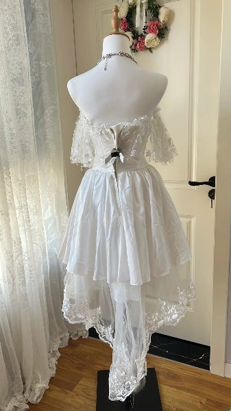 Chic Wedding Dress A line Off The Shoulder Short White Lace Summer Bridal Gown RC0515