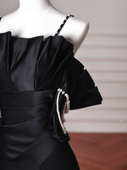 Modest Mermaid Spaghetti Straps Black Prom Dresses Inspiration Satin Prom Dress Graduation Dress AS152