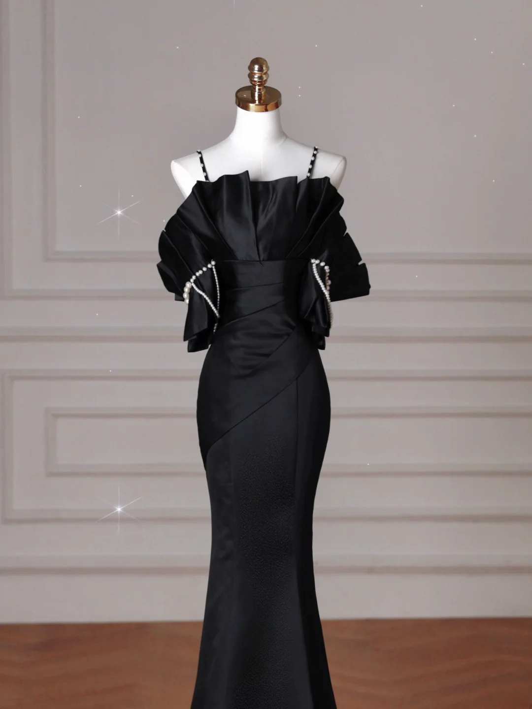 Modest Mermaid Spaghetti Straps Black Prom Dresses Inspiration Satin Prom Dress Graduation Dress AS152