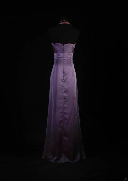 Retro 70s 1960s Formal A Line Halter Purple With Gem Beads Cape Sleeveless Long Prom Dresses Party Formal Gowns AS152