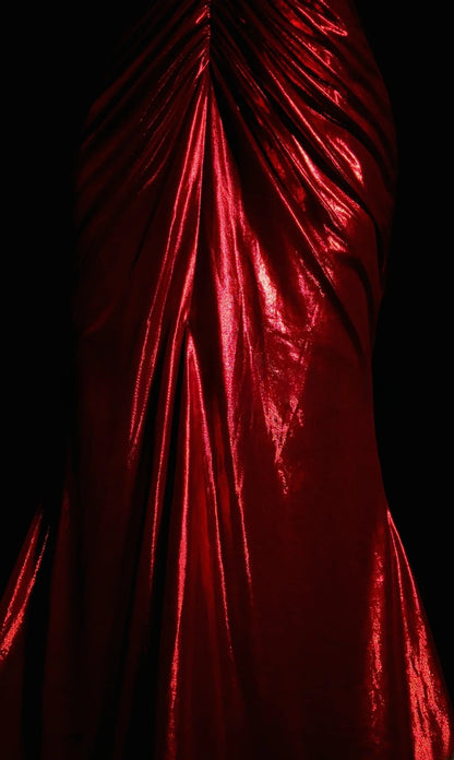 Red Prom Dress Inspo Mermaid V Neck Satin With Slit Modest Long Formal Party Gown RB9946