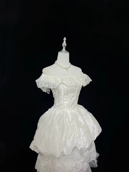 Vintage Ball Gown Off The Shoulder Short Ivory With Tiered Layers Brides Gown Bridal Dress Wedding Dresses Style RB7533