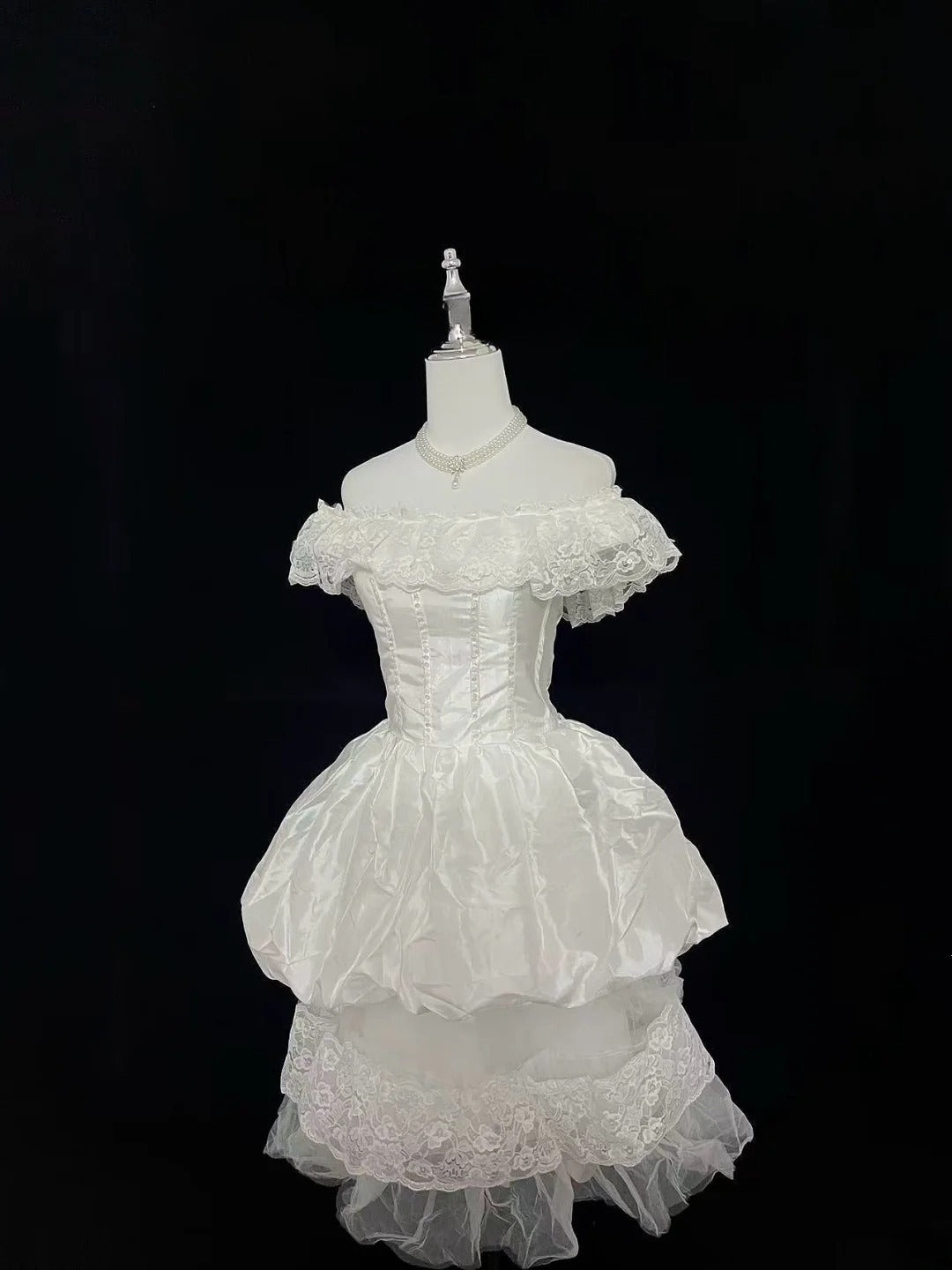 Vintage Ball Gown Off The Shoulder Short Ivory With Tiered Layers Brides Gown Bridal Dress Wedding Dresses Style RB7533