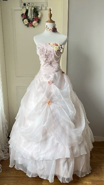 Modest Sweet 16 Dress Long Strapless Light Pink With Appliqued Ball Gown Sweet Sixteen Party Birthday Dresses RC0518