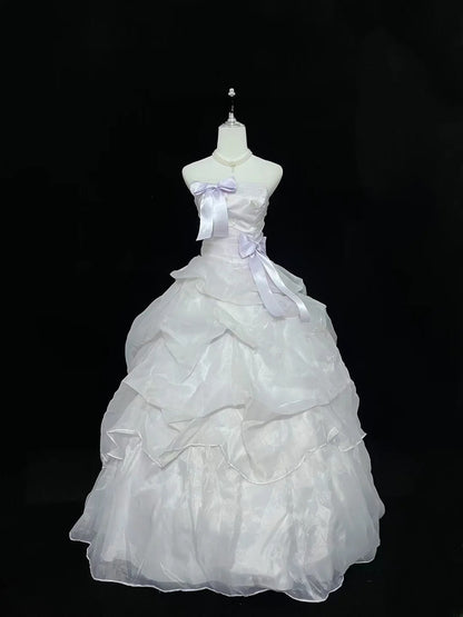 Modest Ball Gown Strapless White With Tiered Layers Lilac Long Quince Dress Voluminous Sweet 16 Sweet Sixteen Outfits Vestido de 15 RB7534