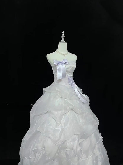 Modest Ball Gown Strapless White With Tiered Layers Lilac Long Quince Dress Voluminous Sweet 16 Sweet Sixteen Outfits Vestido de 15 RB7534
