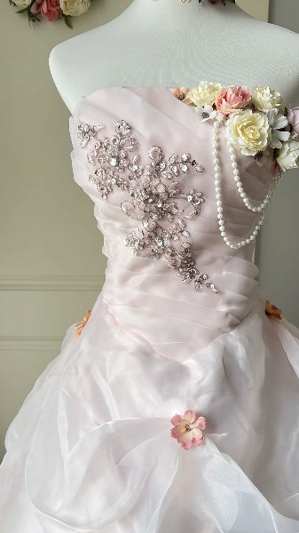 Modest Sweet 16 Dress Long Strapless Light Pink With Appliqued Ball Gown Sweet Sixteen Party Birthday Dresses RC0518
