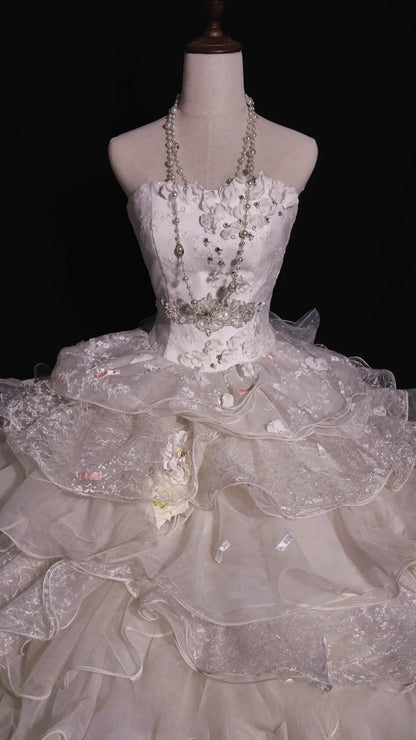 Sweet 16 Dress White Strapless Sleeveless Ball Gown With Tiered Layers Sweet Sixteen Dress RB9947