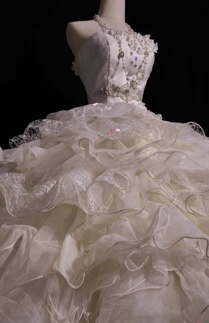 Sweet 16 Dress White Strapless Sleeveless Ball Gown With Tiered Layers Sweet Sixteen Dress RB9947
