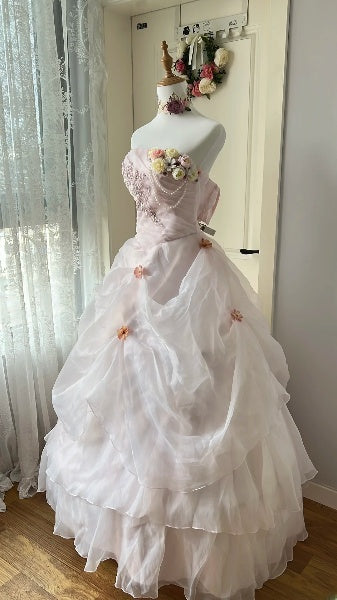 Modest Sweet 16 Dress Long Strapless Light Pink With Appliqued Ball Gown Sweet Sixteen Party Birthday Dresses RC0518