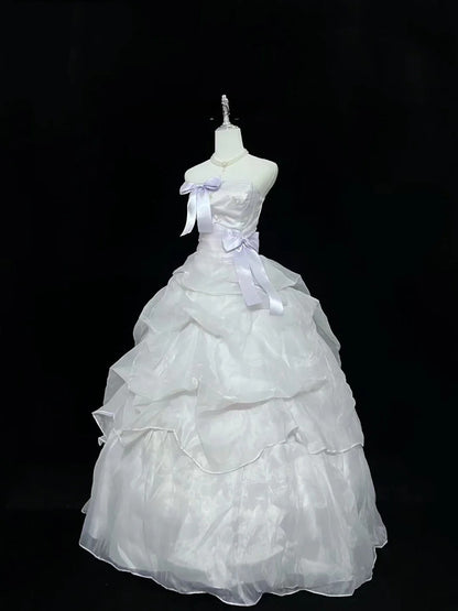 Modest Ball Gown Strapless White With Tiered Layers Lilac Long Quince Dress Voluminous Sweet 16 Sweet Sixteen Outfits Vestido de 15 RB7534