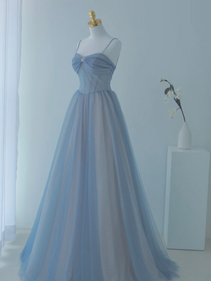 Charming Ball Gown Spaghetti Straps Dusty Blue Tulle Long Prom Dresses Impress 18th Birthday Outfits Prom Gown AS157