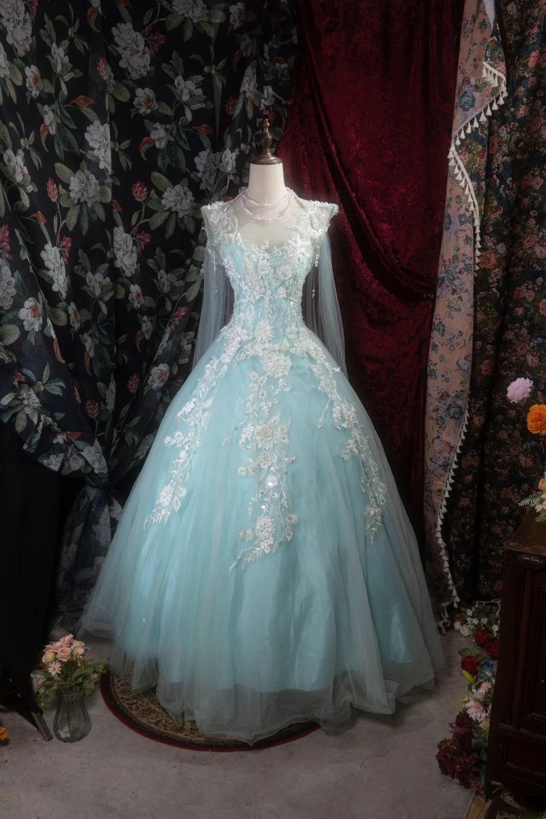 Dreamy Princess Ball Gown Formal Events Scoop Blue With 3D Appliqued Quince Dress Quinceanera Dresses Birthday Outfits RB8293