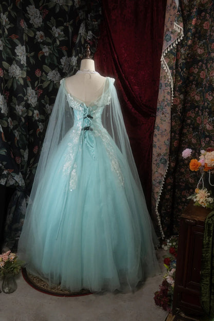 Dreamy Princess Ball Gown Formal Events Scoop Blue With 3D Appliqued Quince Dress Quinceanera Dresses Birthday Outfits RB8293