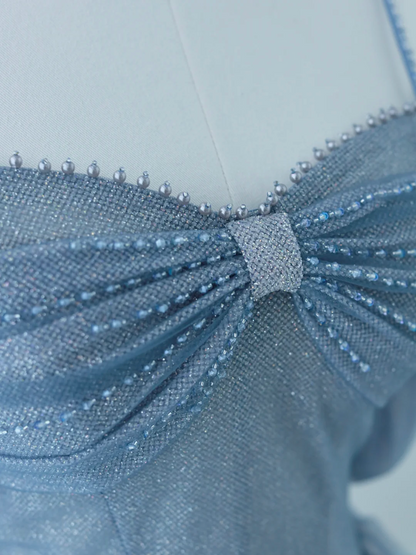 Charming Ball Gown Spaghetti Straps Dusty Blue Tulle Long Prom Dresses Impress 18th Birthday Outfits Prom Gown AS157