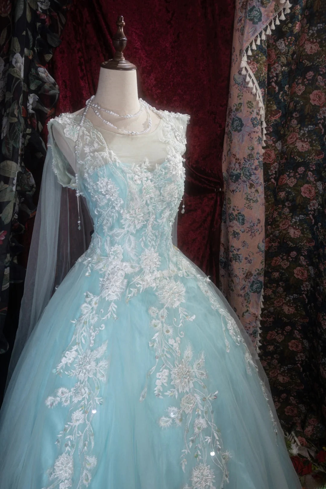 Dreamy Princess Ball Gown Formal Events Scoop Blue With 3D Appliqued Quince Dress Quinceanera Dresses Birthday Outfits RB8293