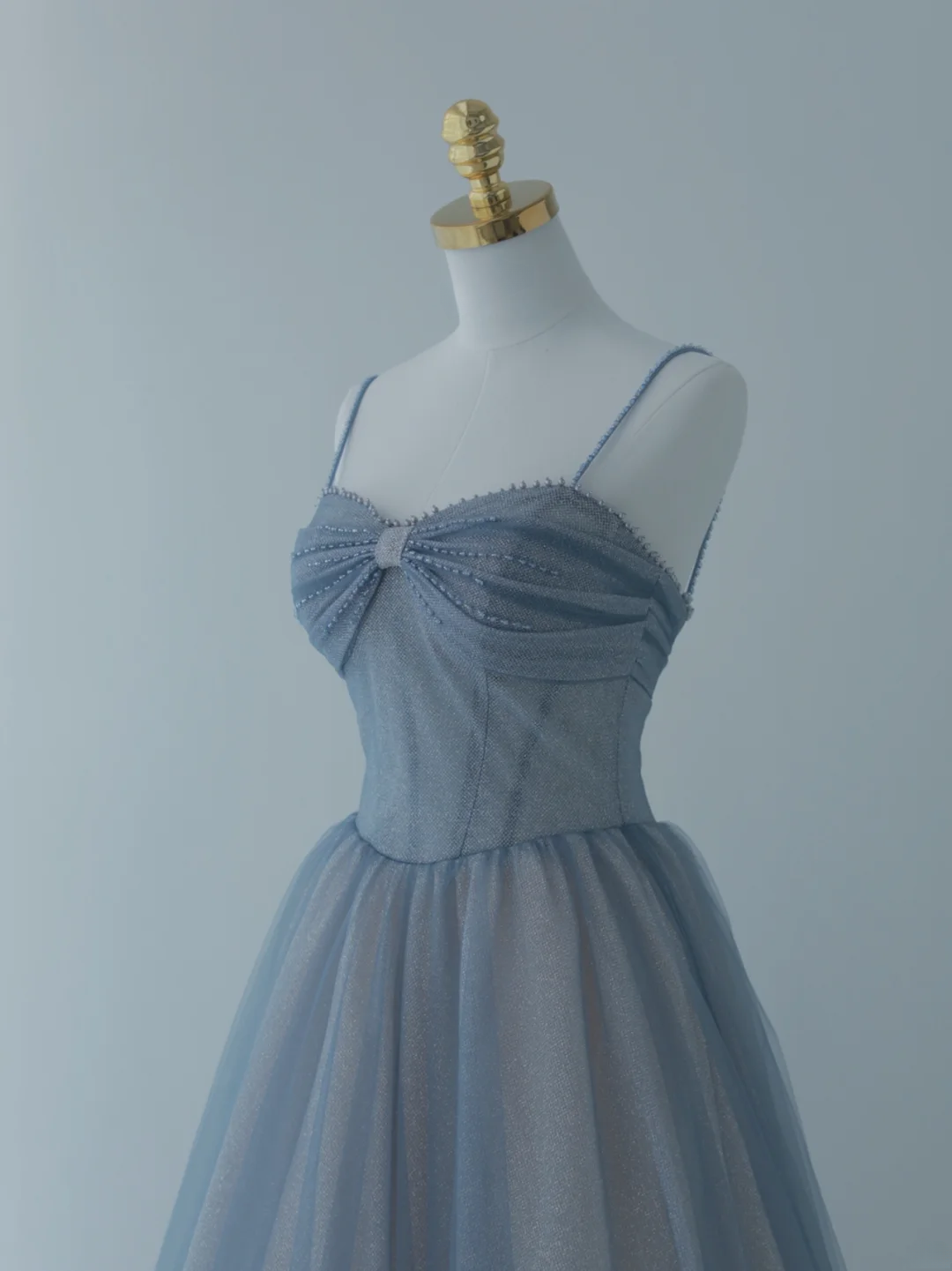 Charming Ball Gown Spaghetti Straps Dusty Blue Tulle Long Prom Dresses Impress 18th Birthday Outfits Prom Gown AS157