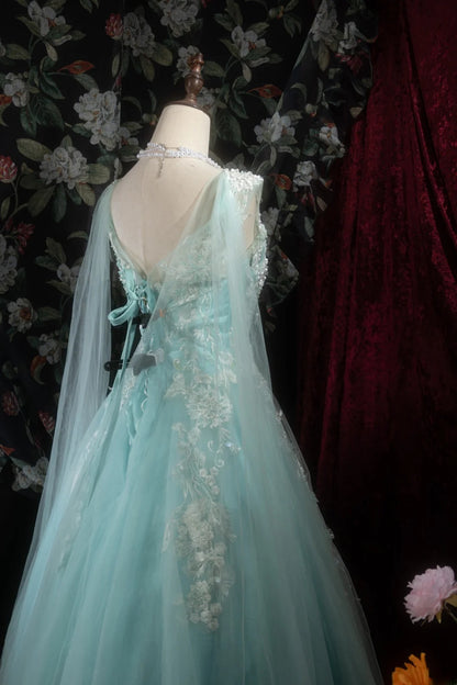 Dreamy Princess Ball Gown Formal Events Scoop Blue With 3D Appliqued Quince Dress Quinceanera Dresses Birthday Outfits RB8293