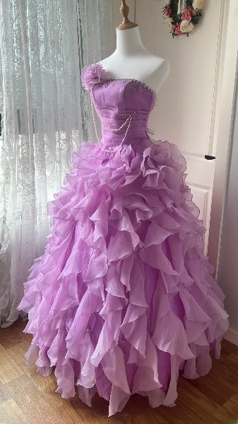 Sweet 15 Quinceanera Dress Ball Gown Strapless Lilac With Tiered Layers Long 15th Birthday Gown RC0521