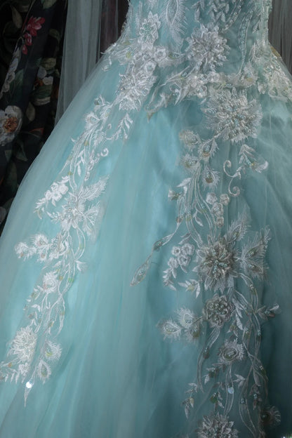 Dreamy Princess Ball Gown Formal Events Scoop Blue With 3D Appliqued Quince Dress Quinceanera Dresses Birthday Outfits RB8293