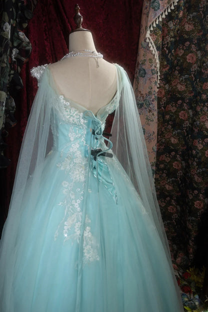 Dreamy Princess Ball Gown Formal Events Scoop Blue With 3D Appliqued Quince Dress Quinceanera Dresses Birthday Outfits RB8293