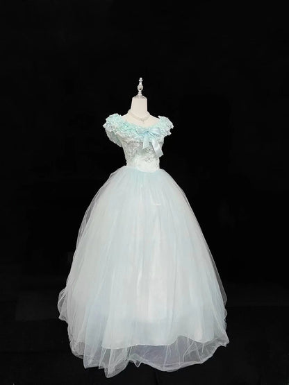Cute Ball Gown Boat Mint Green With Tiered Layers Lilac Bow Long Quince Dress Voluminous Sweet 16 Sweet Sixteen Outfits Vestido de 15 RB7538