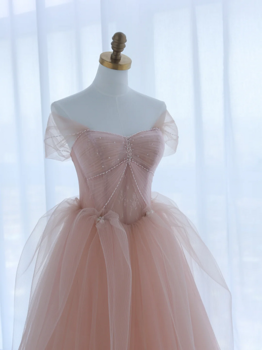 Charming Ball Gown Sweetheart Pink Tulle Long Prom Dresses Impress 18th Birthday Outfits Prom Gown AS158