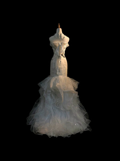 Vintage Princess Wedding Dress Mermaid Sweetheart White With Beading Brides Gown Long Bridal Dress RB5812