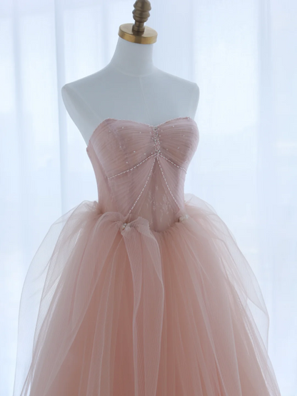 Charming Ball Gown Sweetheart Pink Tulle Long Prom Dresses Impress 18th Birthday Outfits Prom Gown AS158