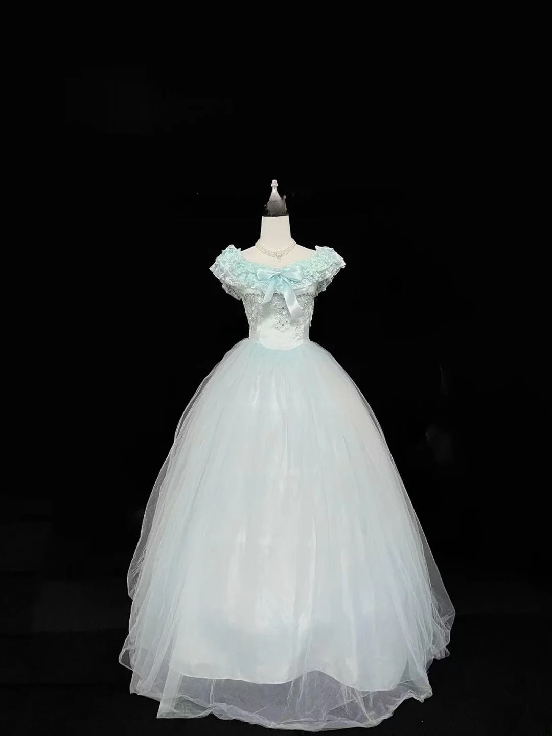 Cute Ball Gown Boat Mint Green With Tiered Layers Lilac Bow Long Quince Dress Voluminous Sweet 16 Sweet Sixteen Outfits Vestido de 15 RB7538