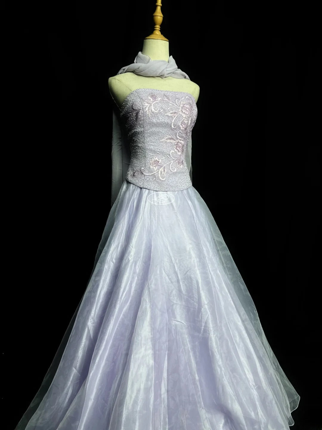Classy Prom Dresses Ball Gown Strapless Lilac Tulle With Embroidery Scarf Long Party Gown Formal Outfits RB5968