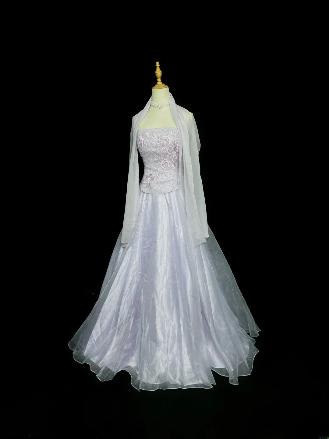 Classy Prom Dresses Ball Gown Strapless Lilac Tulle With Embroidery Scarf Long Party Gown Formal Outfits RB5968