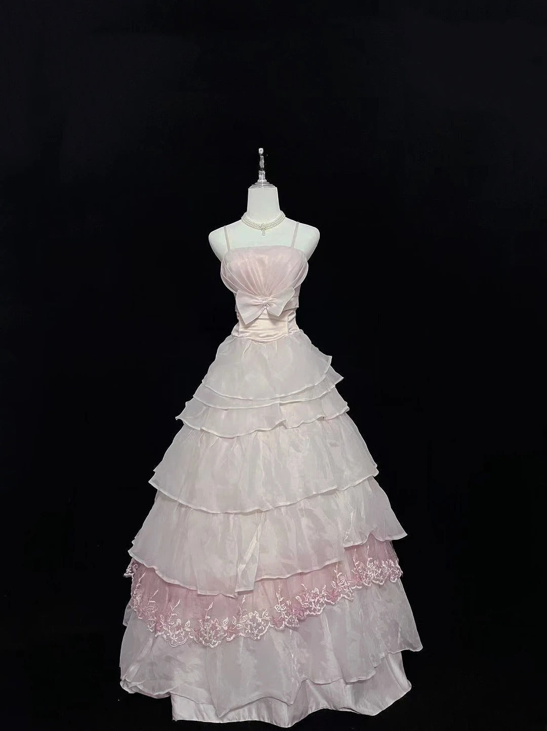 Vintage Ball Gown Spaghetti Straps Pink Chiffon With Appliqued Lace Long Prom Dress Formal Outfits Party Dresses RB7540