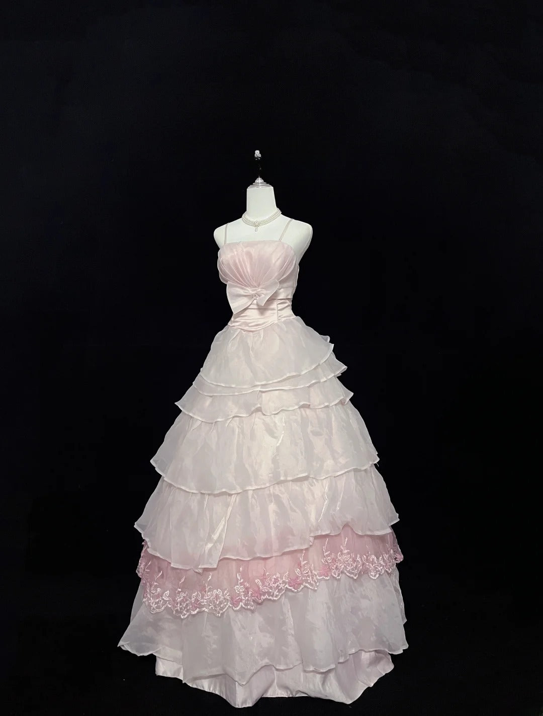 Vintage Ball Gown Spaghetti Straps Pink Chiffon With Appliqued Lace Long Prom Dress Formal Outfits Party Dresses RB7540