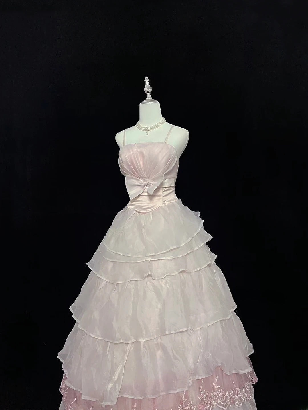 Vintage Ball Gown Spaghetti Straps Pink Chiffon With Appliqued Lace Long Prom Dress Formal Outfits Party Dresses RB7540