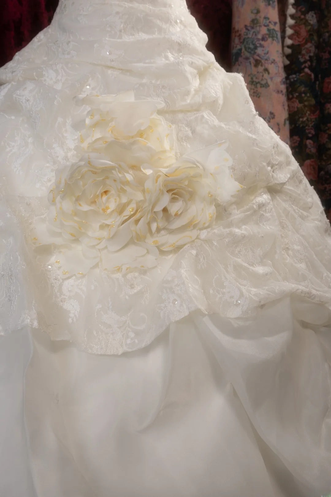 Retro Vintage Ball Gown Square 1950s Cream Ivory With Ruffled Flowers Long Autumn Winter Bridal Dress Wedding Dresses RB8296