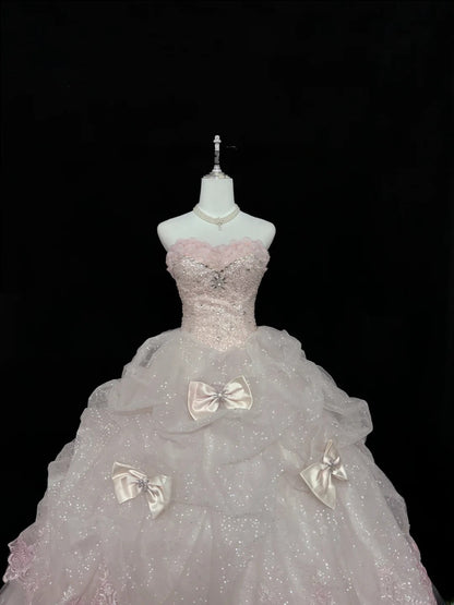 Cute Ball Gown Sweetheart Pink With Appliqued Long Quince Dress Voluminous Sweet 16 Sweet Sixteen Outfits Vestido de 15 RB7541