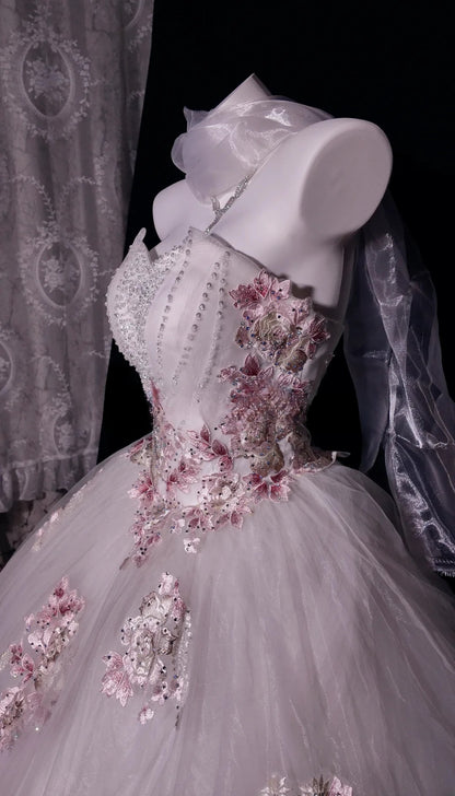 Sweet 16 Dress Sweetheart Tulle Pink Appliques Sleeveless Ball Gown With Beading Sweet Sixteen Dress RB9953