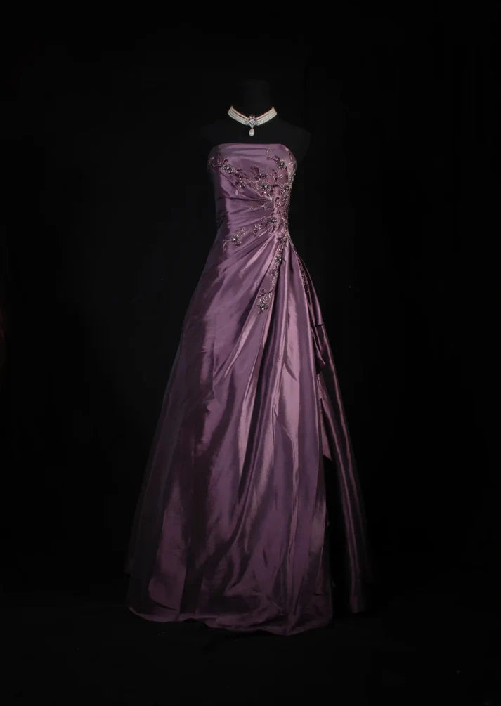 Stunning Navy Blue Strapless Beaded Long Prom Dresses Evening Formal Dress AB318