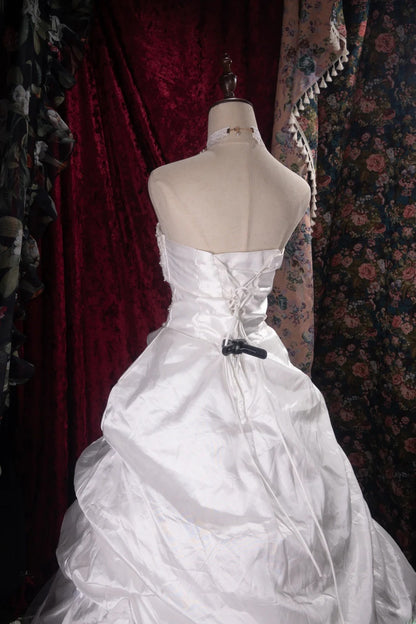 Chic Ball Gown Strapless White Satin Long With Appliqued Bow Quince Dress inspo Party Gowns Sweet 16 Outfits RB8297