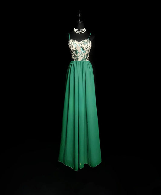 Vintage Prom Dresses A line Spaghetti Strap Green Chiffon With Sleeves Long Party Gown Formal Outfits RB5971