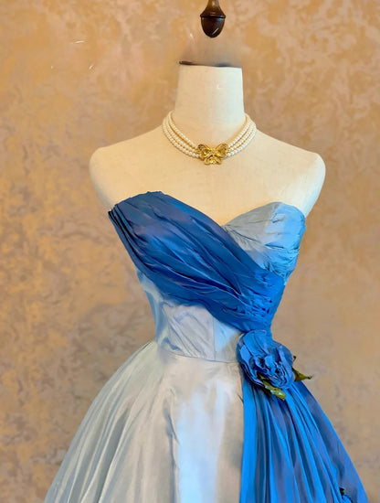 Cute Ball Gown Sweethart Blue Satin Knee Length Party Dresses Homecoming Cocktail Gown RB9110