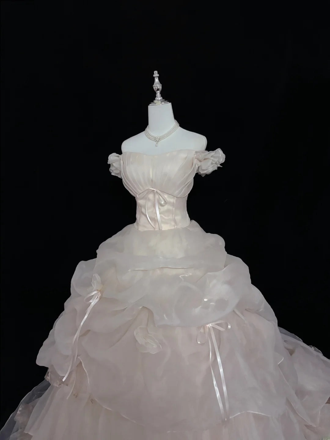 Cute Ball Gown Off The Shoulder Light Pink With Sleeves Long Quince Dress Voluminous Sweet 16 Sweet Sixteen Outfits Vestido de 15 RB7543