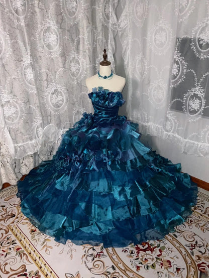 Sweet 16 Dress Blue Strapless Sleeveless Ball Gown With Tiered Layers Sweet Sixteen Dress RB9955