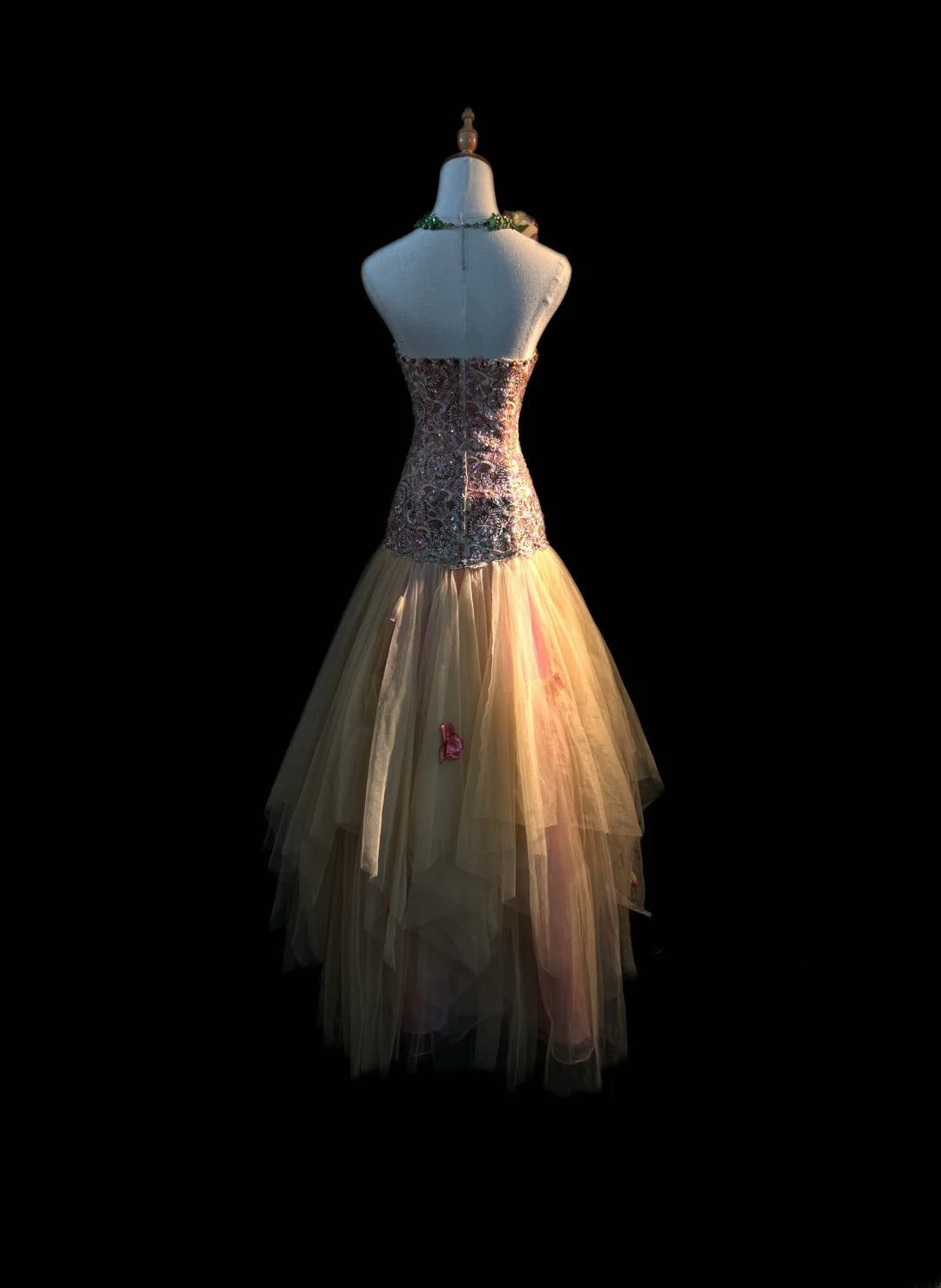 Vintage Prom Dresses Mermaid Strapless Champagne Tulle With Lace Sleeveless Long Evening Formal Outfits RB3599