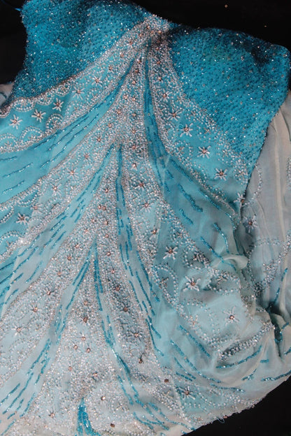 Sparkly Prom Dresses Aesthetic A line Strapless Blue With Beads Inspo Impress Long Party Semi Formal Gown For Senior Teens High Schools AS163