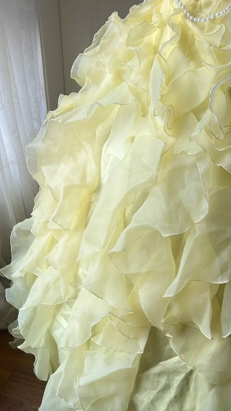Sweet 15 Quinceanera Dress Ball Gown Strapless Yellow With Tiered Layers Long 15th Birthday Gown RC0527