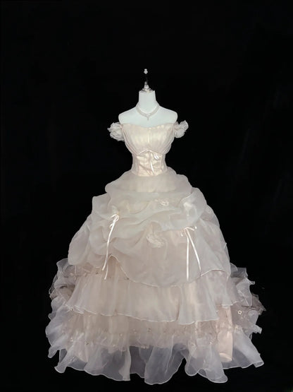 Cute Ball Gown Off The Shoulder Light Pink With Sleeves Long Quince Dress Voluminous Sweet 16 Sweet Sixteen Outfits Vestido de 15 RB7543